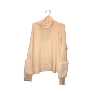 Umgee USA Turtle Neck Drop Off Shoulder Sweater fur on sleeves Small